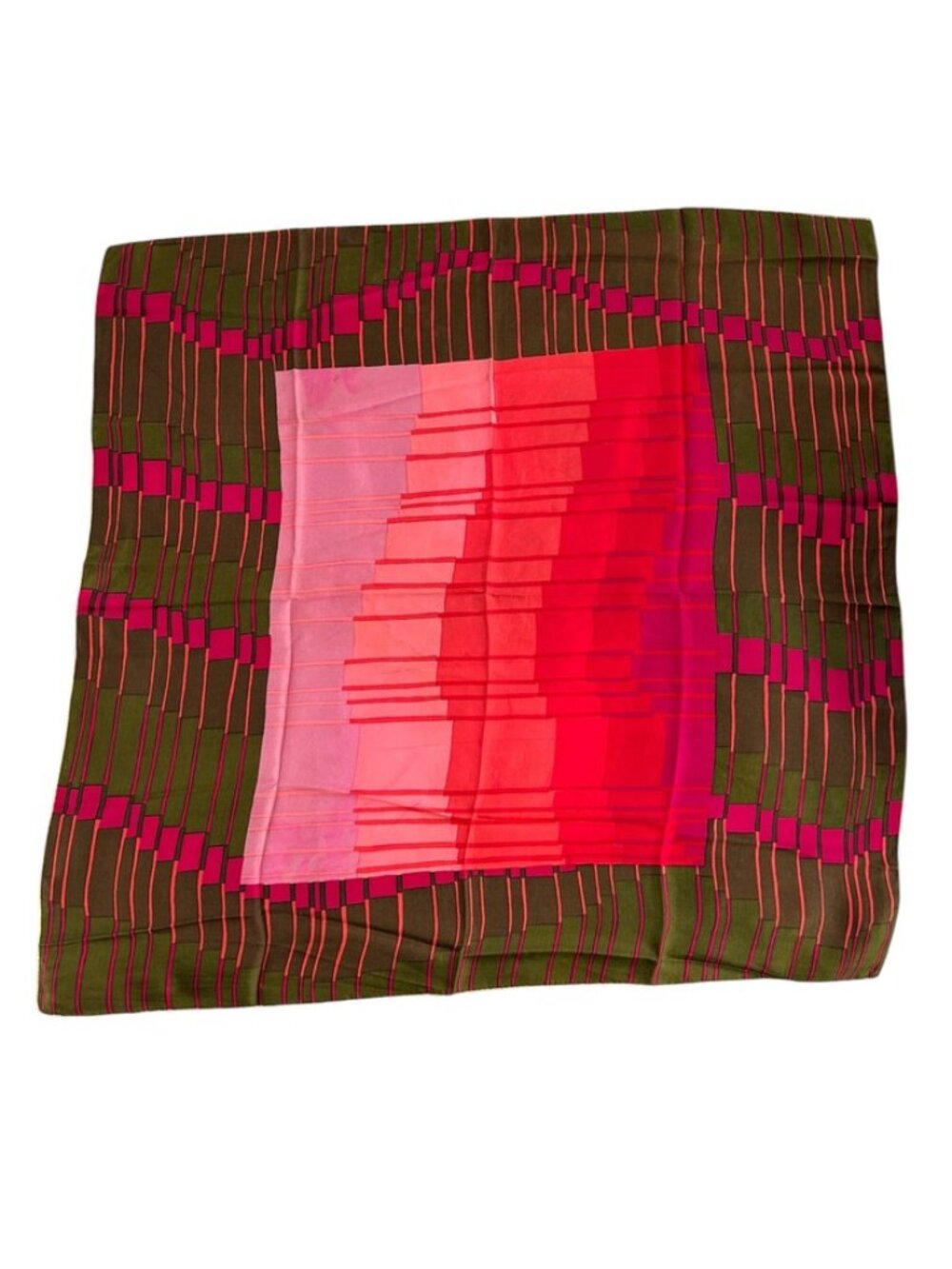 Macy's Switzerland army green khaki 100% silk abstract art handkercheif scarf